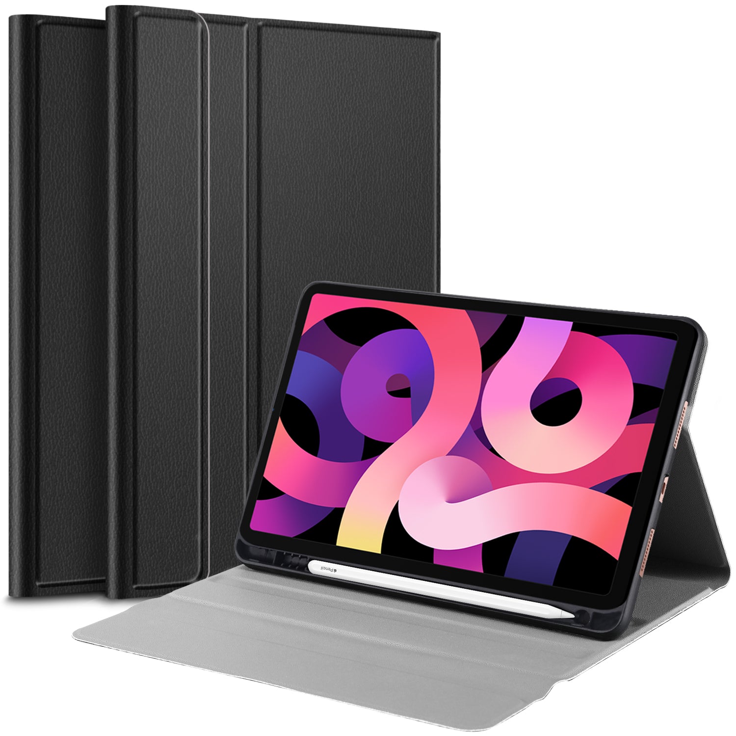 Tri-fold Stand for iPad Air (2020) Smart Leather Tablet Case with Pen Slot - Black Tri-fold Stand for iPad Air (2020) Smart Leather Tablet Case with Pen Slot - Black